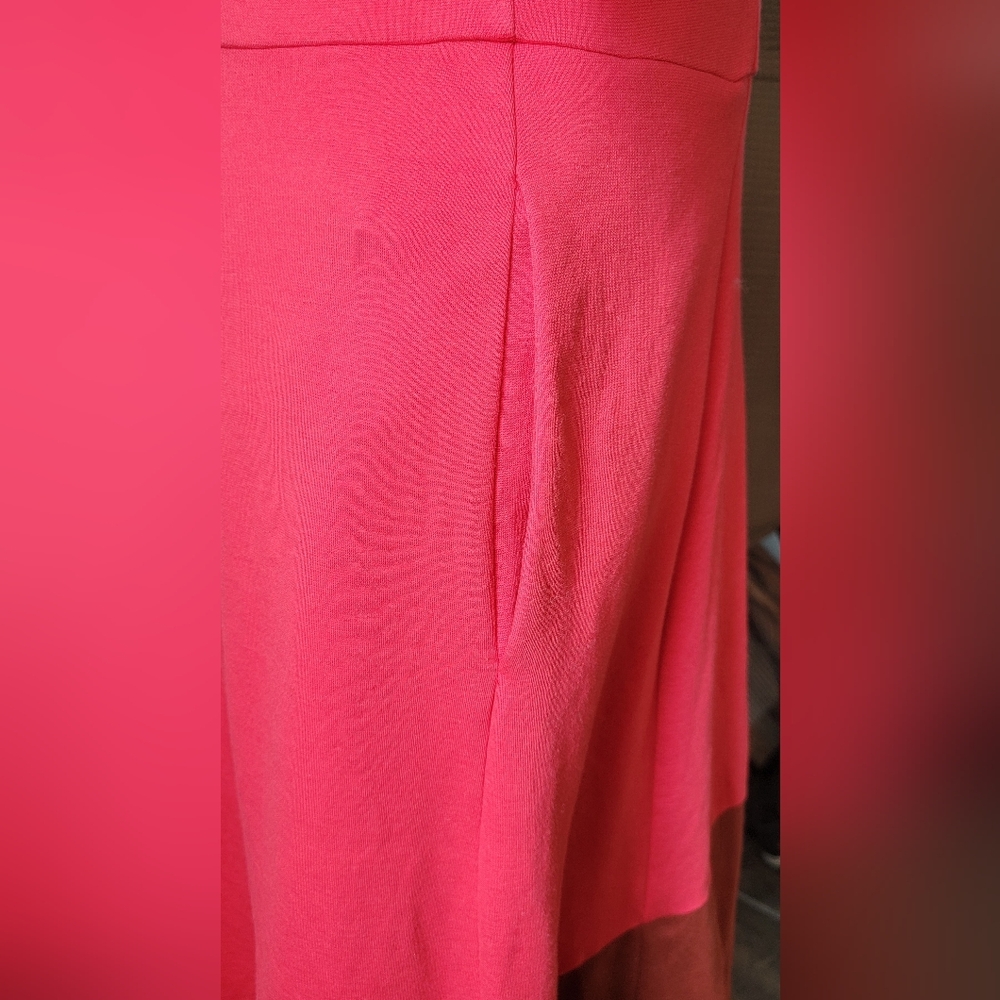 Boden Wren Ponte Jersey Knit Midi Dress Womens 8 Pop Peony & Brown High-Low Heam - Picture 9 of 14